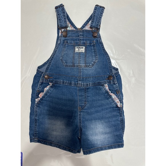 OshKosh Bgosh Denim Overalls Shorts 4T Girls Floral Pocket Trimmed - Picture 1 of 8